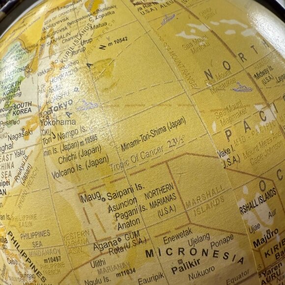 Vintage Elephant-Themed Globe With Speckled Black & Gold Metal Stand - Picture 9 of 9